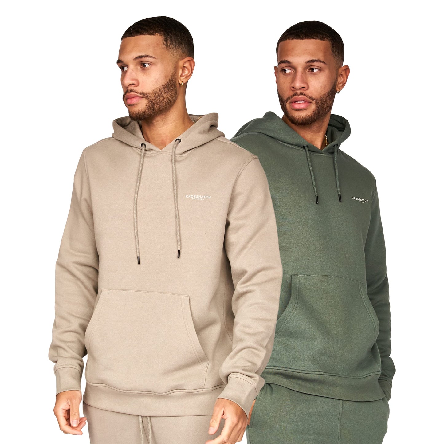 Crosshatch Mens Plain (2 Pack) Hoodie Casual Hooded Sweatshirt Overhead Pullover made from Sustainable Cotton and recycled plastic