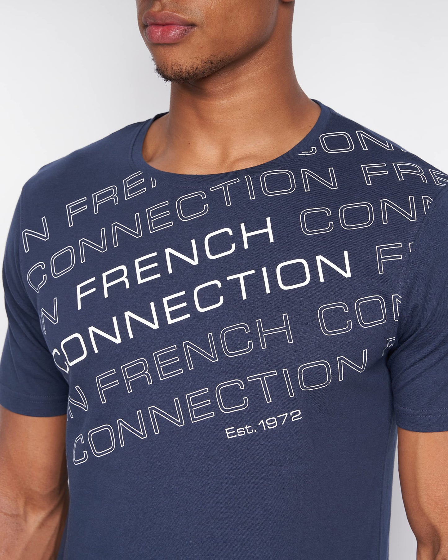 French Connection Mens Premium Half Sleeve Crew Neck T-Shirt with Letter Print Logo Design