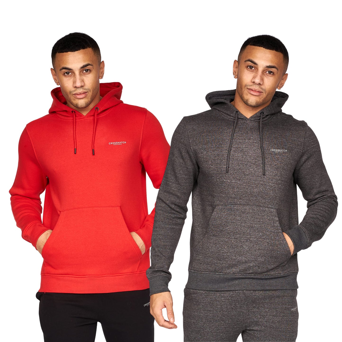 Crosshatch Mens Plain (2 Pack) Hoodie Casual Hooded Sweatshirt Overhead Pullover made from Sustainable Cotton and recycled plastic