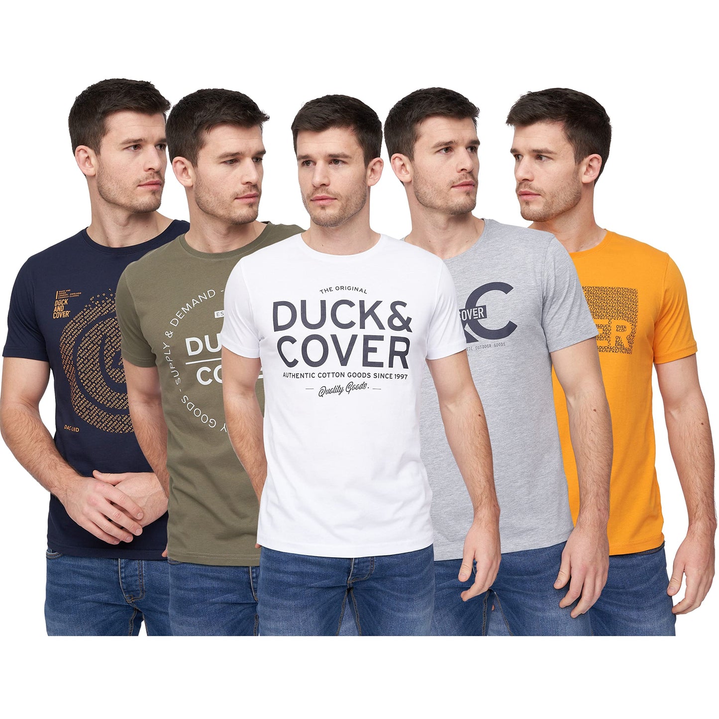 Duck and Cover (5Pack) Mens Premium Printed Half Sleeve Crew Neck T-Shirt