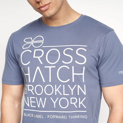 Crosshatch Men's Premium Half Sleeve Crew Neck T-Shirt with Letter Print Logo Design