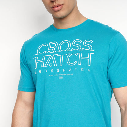 Crosshatch Men's Premium Half Sleeve Crew Neck T-Shirt with Letter Print Logo Design